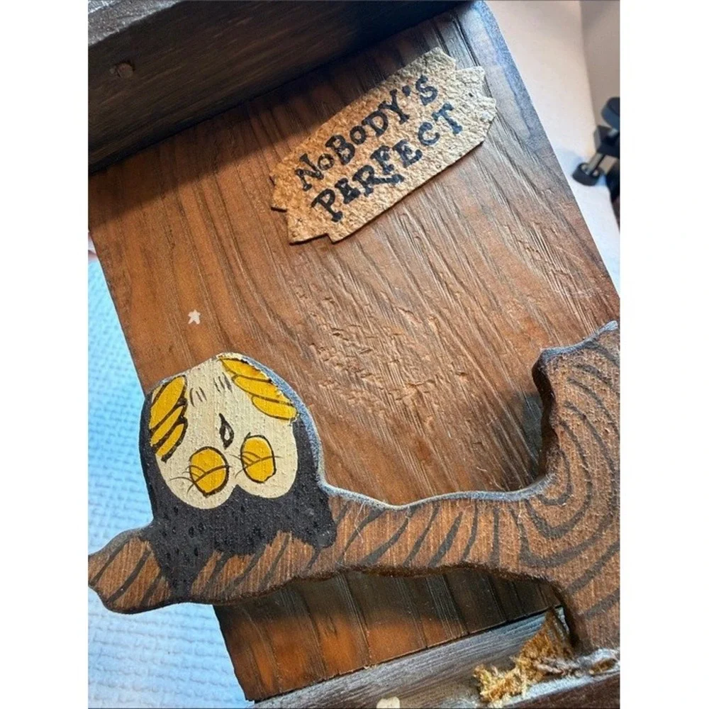 Vintage 1970s Night Owl‎ 3-Teir Wood Wall Letter Key Holder Rack